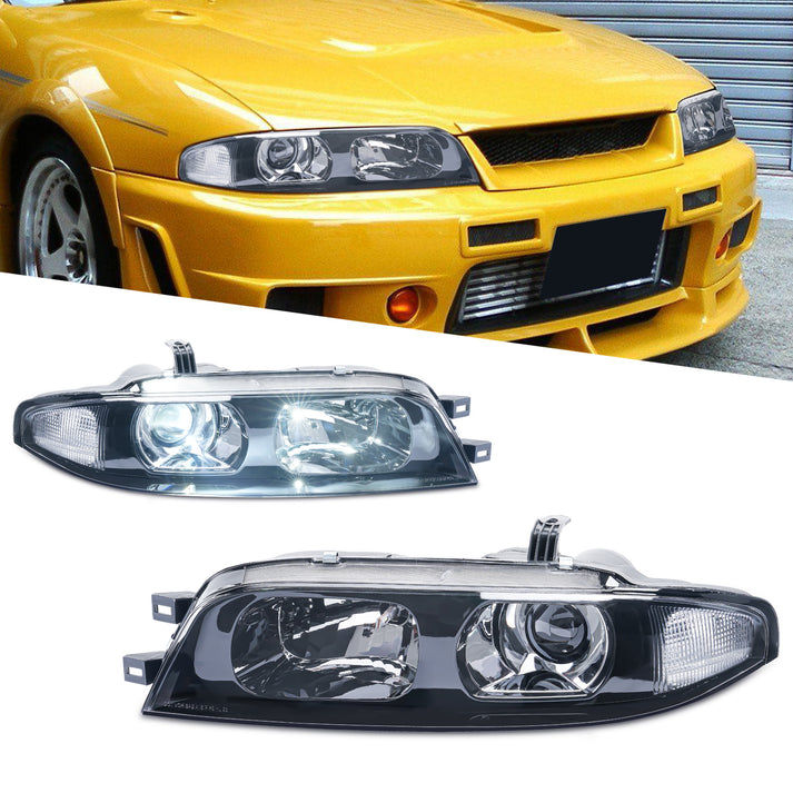 Headlights Compatible for Nissan Skyline R33 GT-R GTS GTST S1 and S3 with LED Bulb, Pair