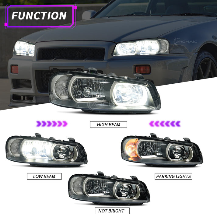 LED Headlights For Nissan Skyline R34 GTR GT-R BNR34/GTT ER34 1998-2002 OE Style