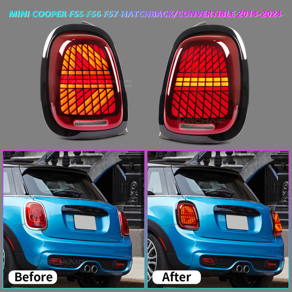 Mini Cooper F55 F56 F57 LED Tail Lights 2014–2024 | Sequential Turn Signal Rear Lamps by Archaic | Smoked & Red Options