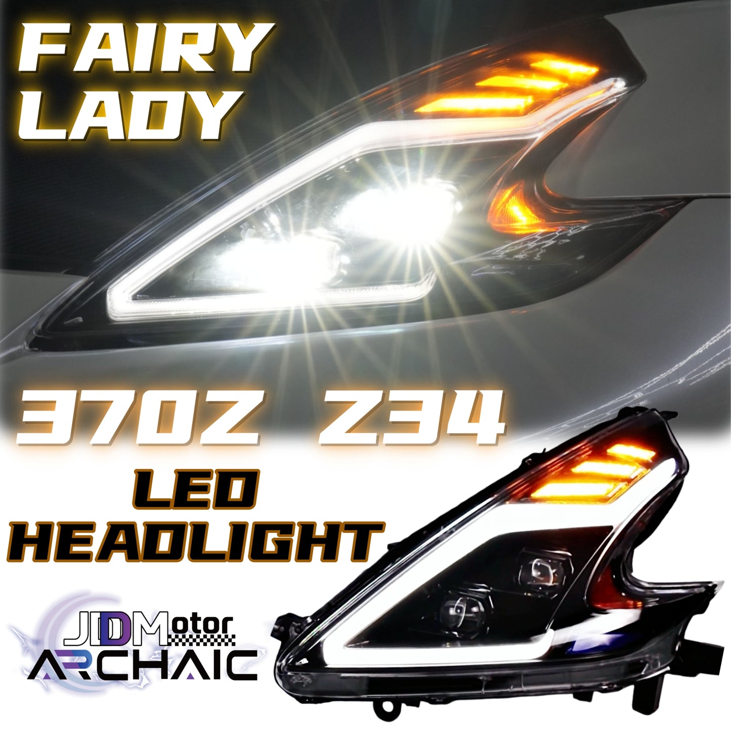 JDD Headlights Compatible for Nissan Fairylady Z 370Z Z34 ,with LED Bulb, Pair
